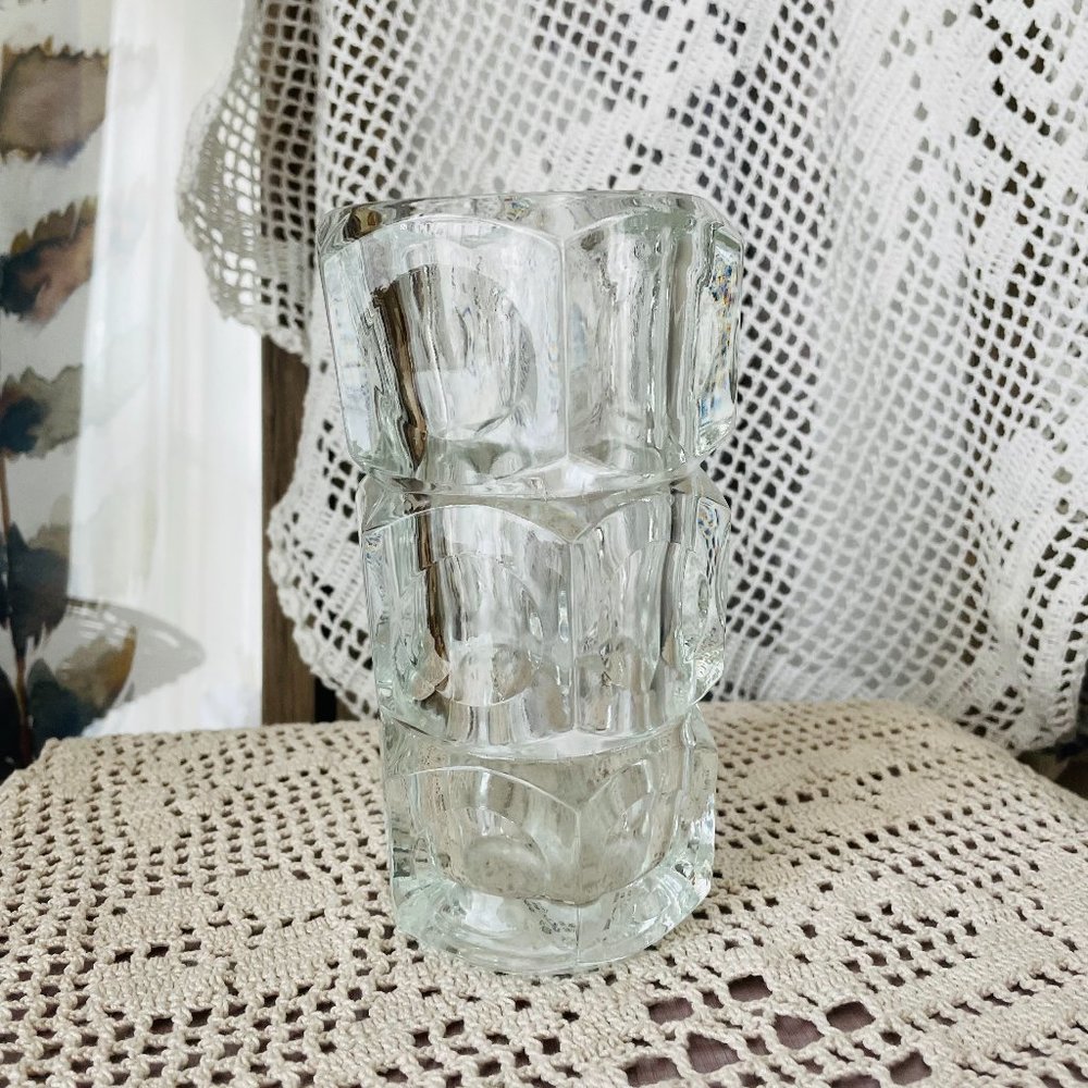 Elements Vintage Czech Thick Heavy Crystal Vase Candle Holder 6 ¾” H NWT